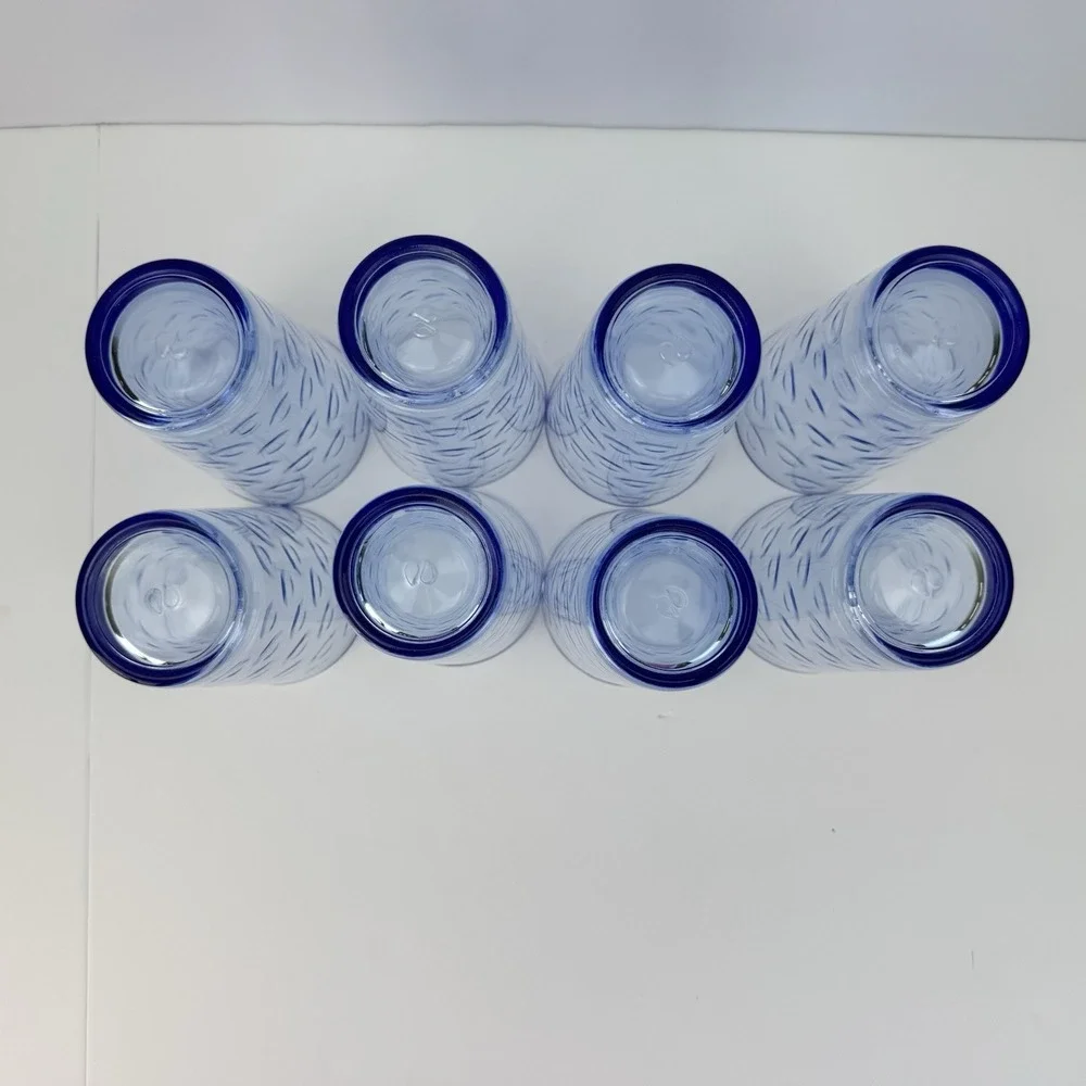 Set of 8 Blue Pasabahce Cirque Bubble Circle Ring Glasses High‎ Ball Barware